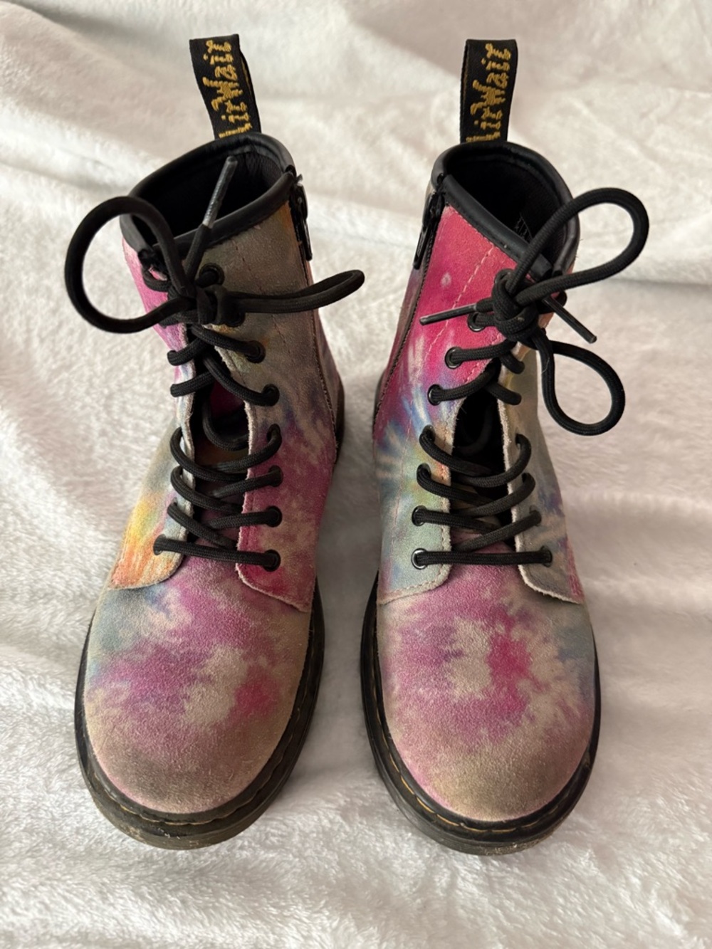 Doc Dr Martens Soft Suede 1460 Youth Tie Dye Girls Lace Up Boots 3 - Picture 1 of 13